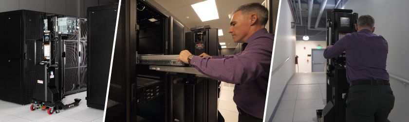 man safely installing data center equipment using ServerLIFT